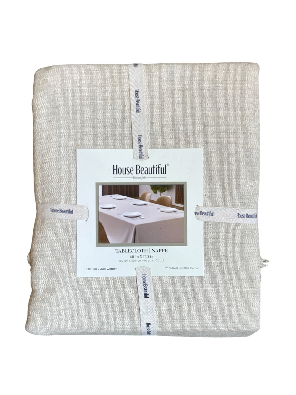 House Beautiful Essentials Tablecloth 60” x 120” Neutral Flax Color NWT